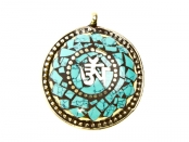 Медальон с Ом на бирюзовой мозаике (d - 3,8 см)